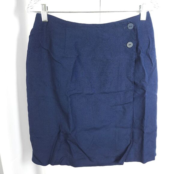 VTG Talbots Women 14 Navy Blue Pencil Knee Length Viscose Linen Skirt USA Made - Picture 1 of 5